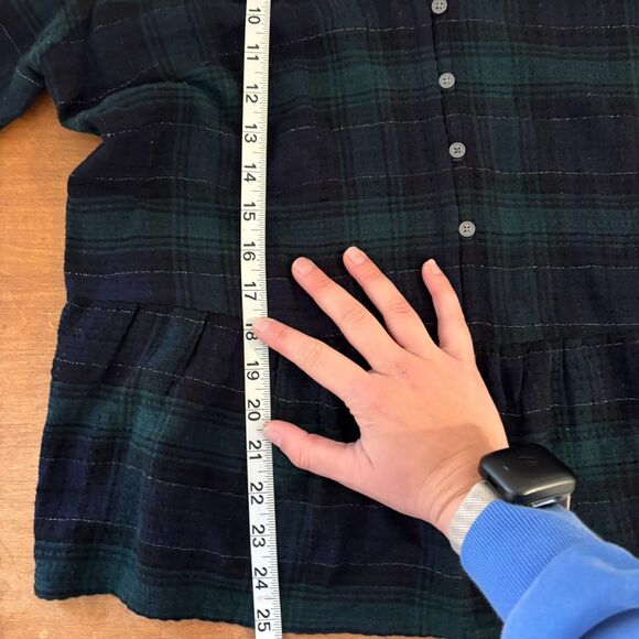 Loft Size Medium Dark Green Plaid Tartan Ruffle Peplum Preppy Peasant Blouse - Picture 7 of 8